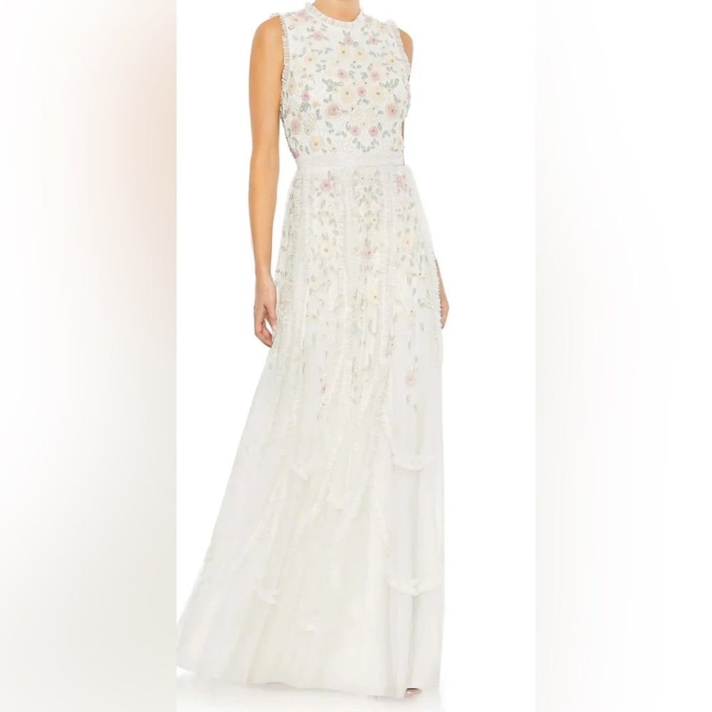 Mac Duggal Floral Embroidered Long Sleeve Dress